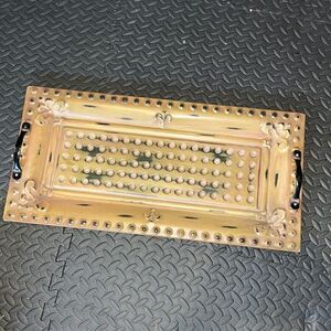 Metal w/handles 24” x 12” approx Serving Tray/Platter Fleur-de-lis motif